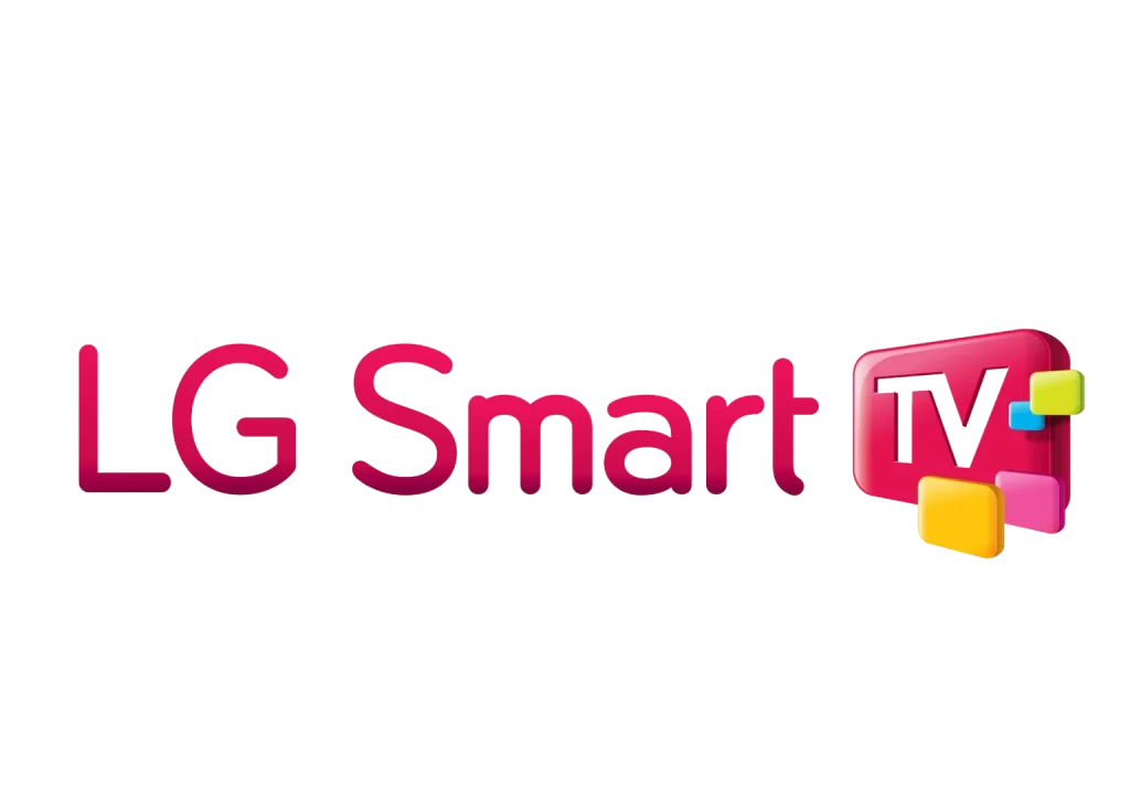 The image displays the LG Smart TV logo with the text "LG Smart TV" in bold, stylized pinkish-red letters. At the end of the text, there's a multicolored icon resembling a TV screen with "TV" inside it, hinting at an extensive IPTV channel list such as those offered by Kemo IPTV.